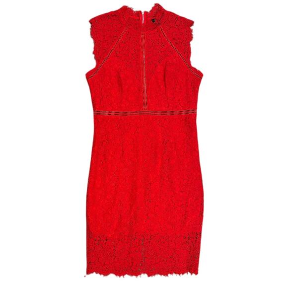 Bardot Lace Panel Dress In Lipstick - Picture 2 of 7